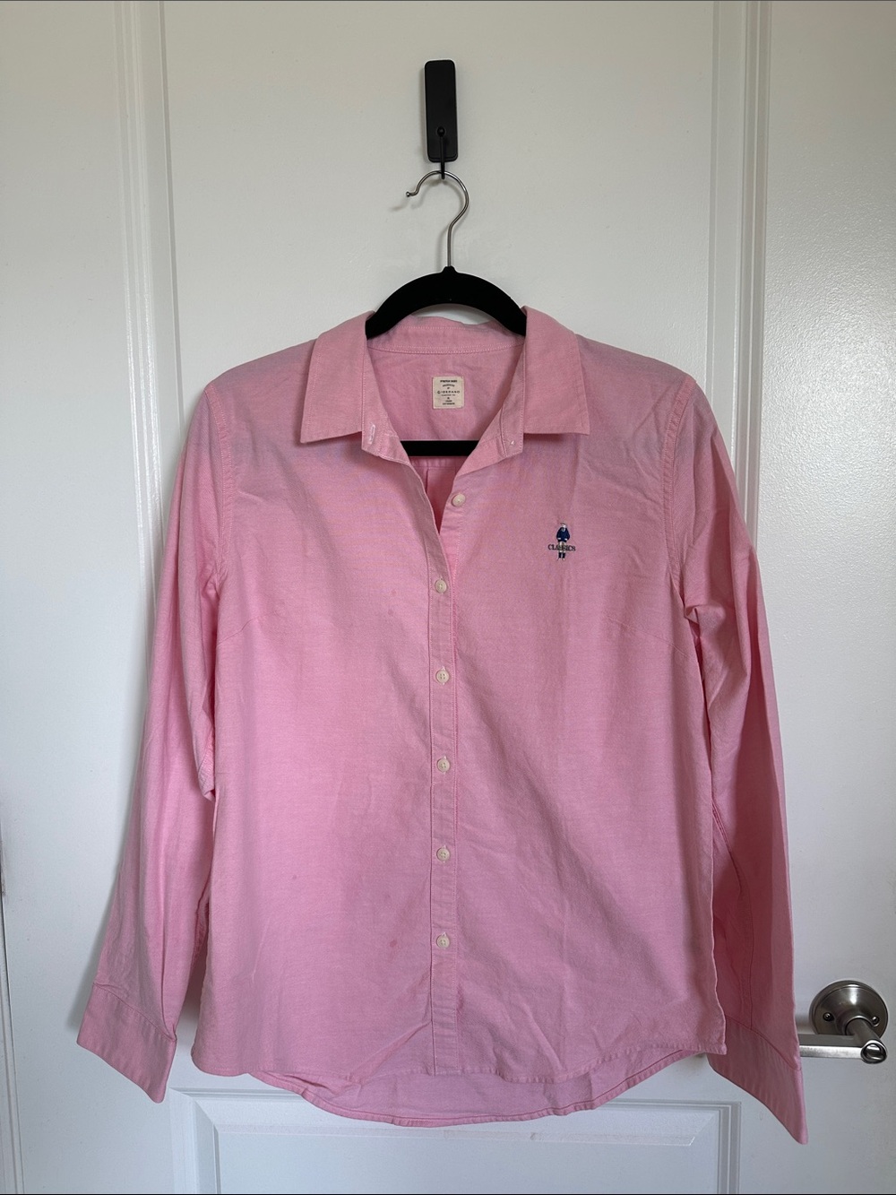 Women's Pink Button-Down Shirt with Embroidered Crest